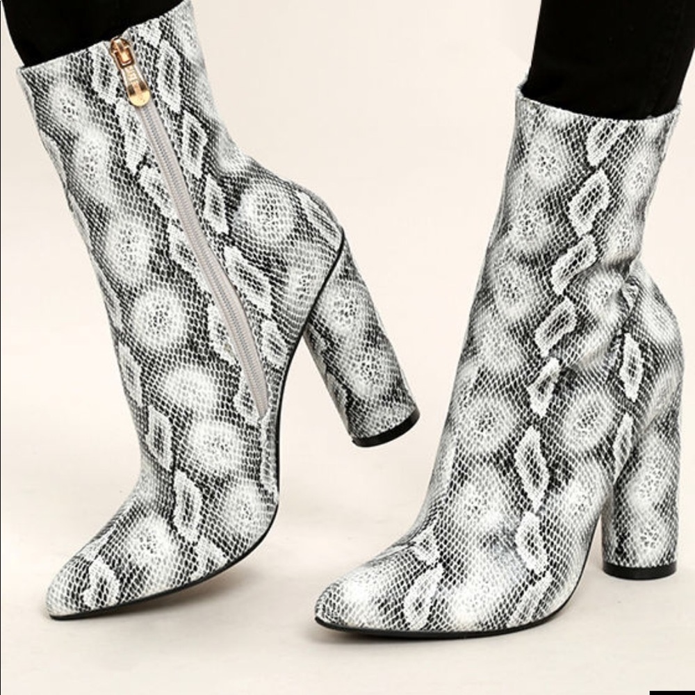 MAMBA GREY SNAKE PRINT MID-CALF BOOTS